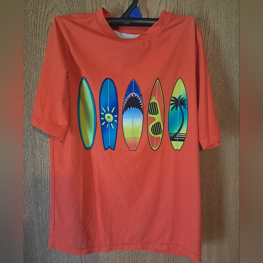 Kids' Orange Graphic Surfboard UV Blocking T-Shirt